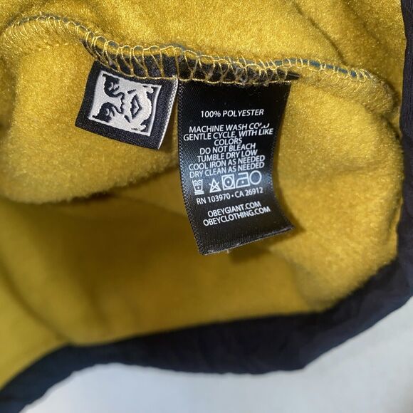 OBEY Men GALLAGHER Fleece Sweater Jacket 3/4 Zip Pockets Bungee Waist Yellow S - Picture 12 of 12